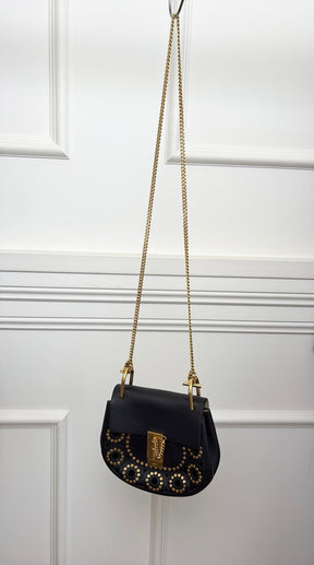 Chloé Black Leather Studded Drew Bag