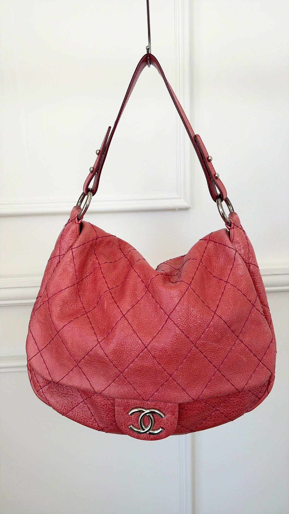 Chanel Crinkled Leather On The Road Flap Bag In Coral