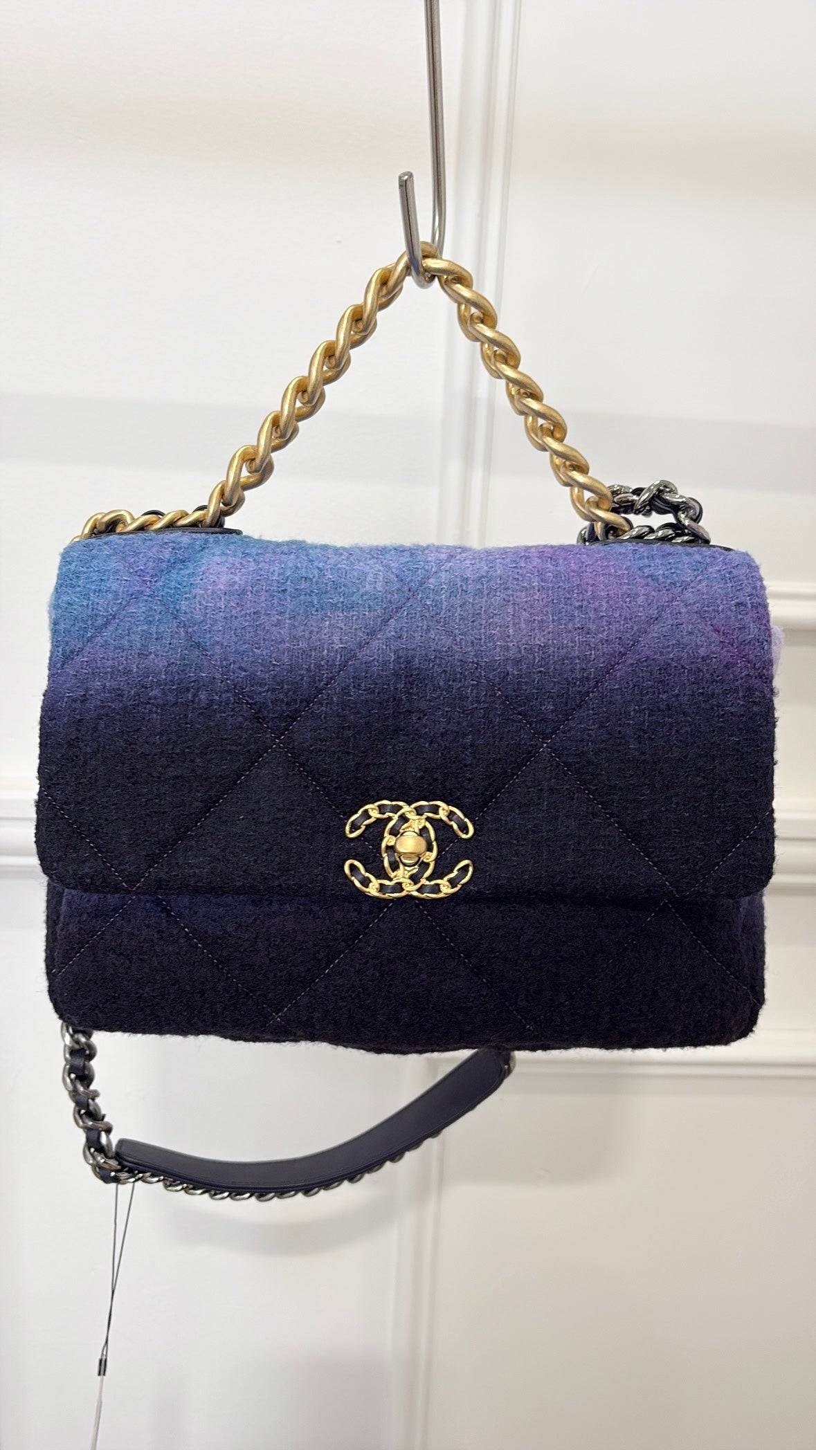 Chanel Flap Bag 19 In Boucle Black Blue Purple