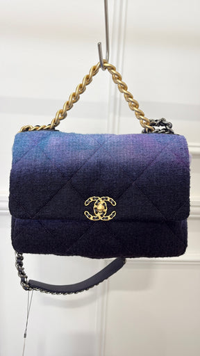 Chanel Flap Bag 19 In Boucle Black Blue Purple