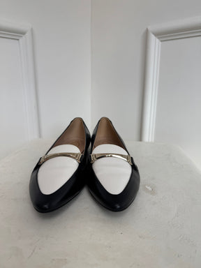 Tod's Black and White Leather Pointed Flats, 37.5