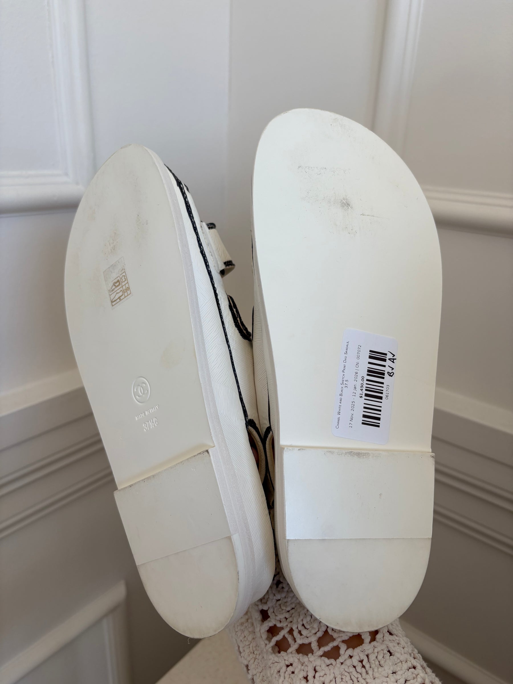 Chanel White and Black Sketch Print Dad Sandals, 37.5