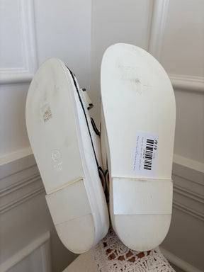 Chanel White and Black Sketch Print Dad Sandals, 37.5