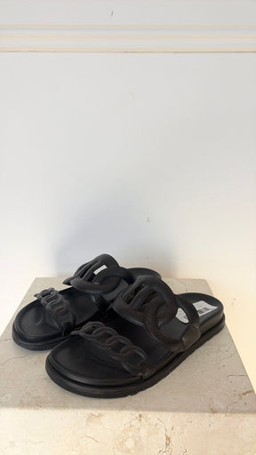 Hermès Black Leather Extra Slides, 38