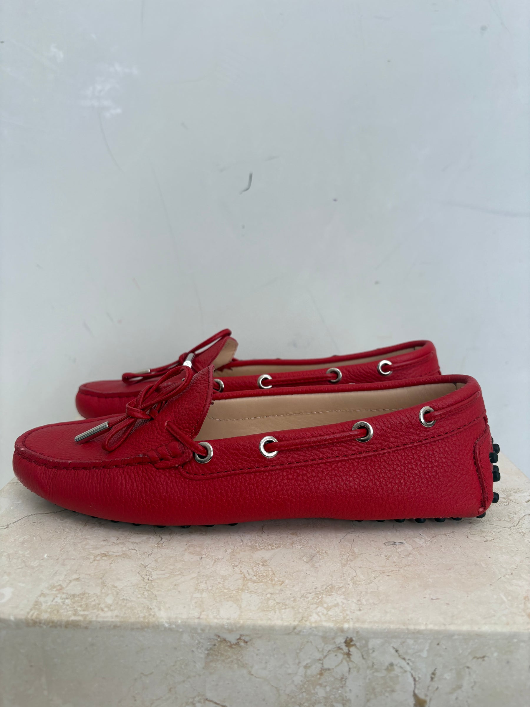 Tod's Red Leather Driving Shoe, 36.5