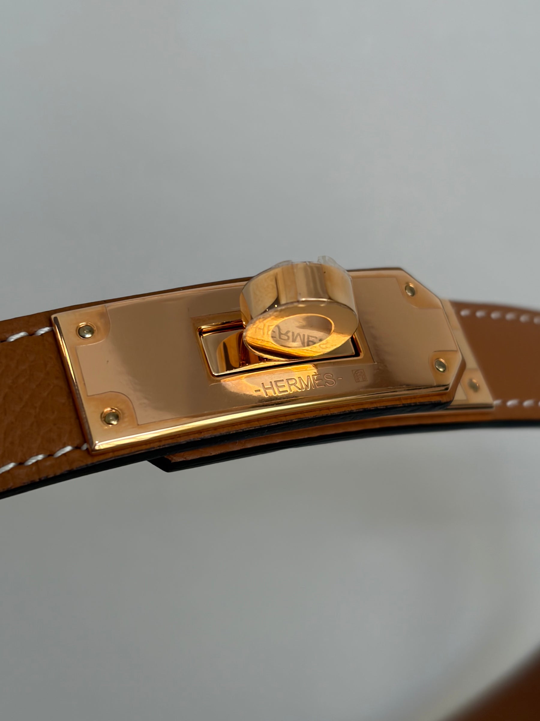 Hermès Gold Epsom Leather Kelly Belt with Rose Gold Hardware, OS