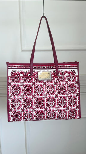 Dolce & Gabbana Canvas And Leather Floral Printed Tote Magenta, OS