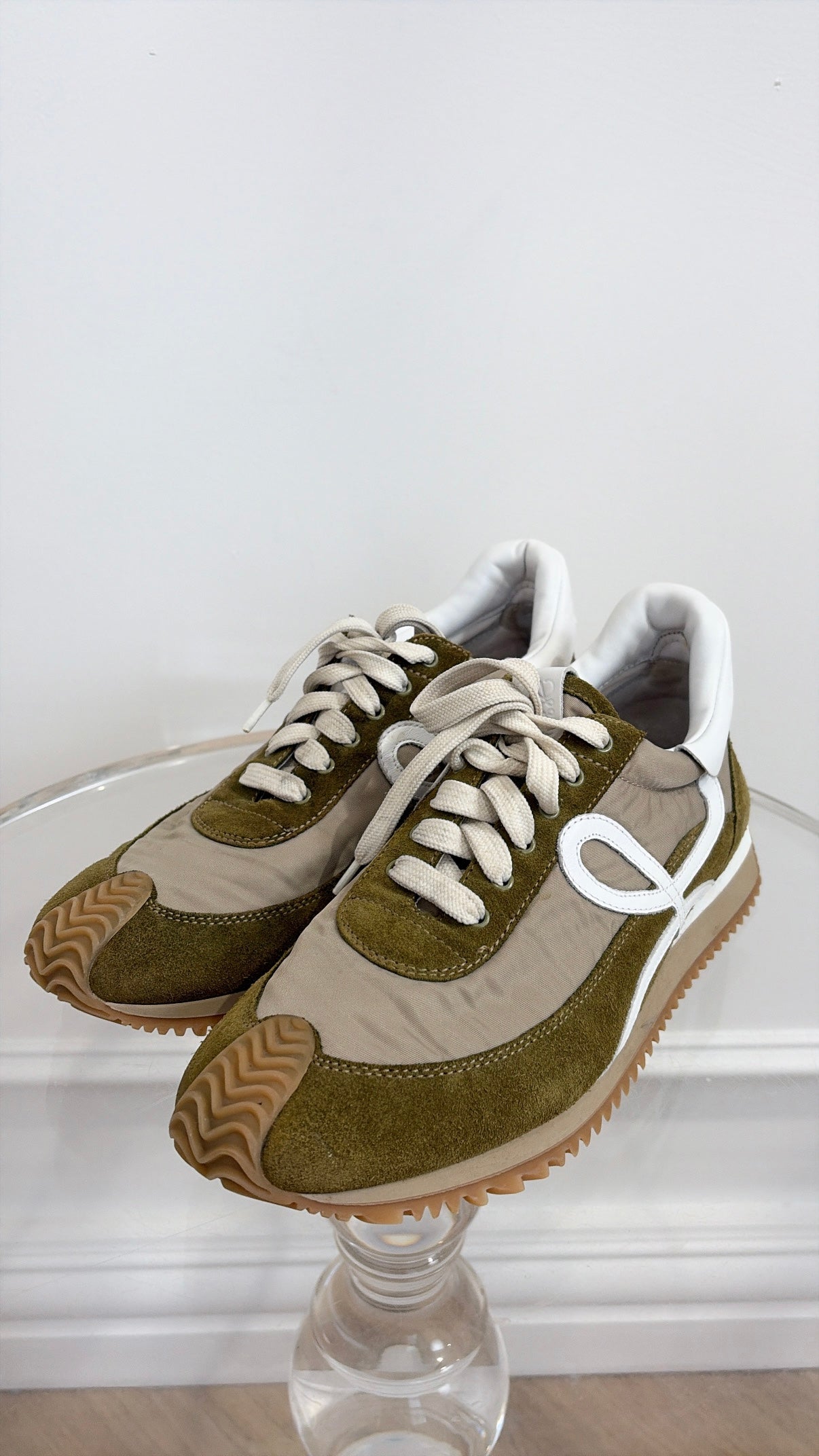 Loewe Khaki and White Nylon and Suede Flow Runner, 40