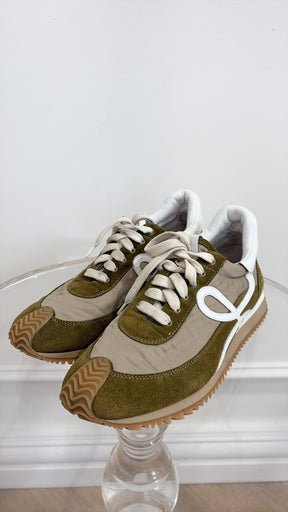 Loewe Khaki and White Nylon and Suede Flow Runner, 40