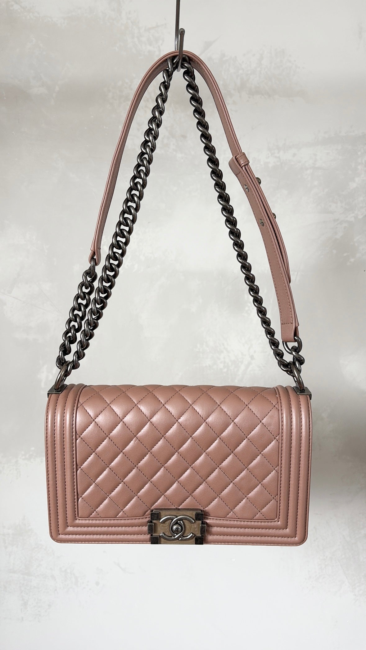 Chanel Rose Lambskin Leather Medium Boy Bag with Ruthenium Hardware