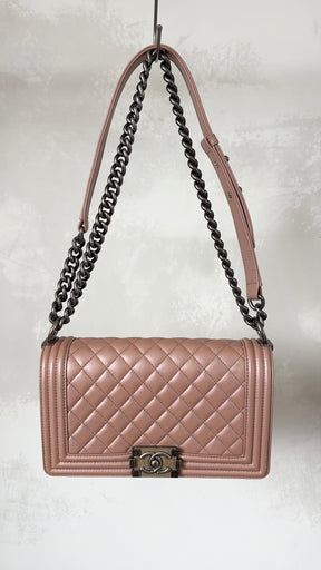 Chanel Rose Lambskin Leather Medium Boy Bag with Ruthenium Hardware