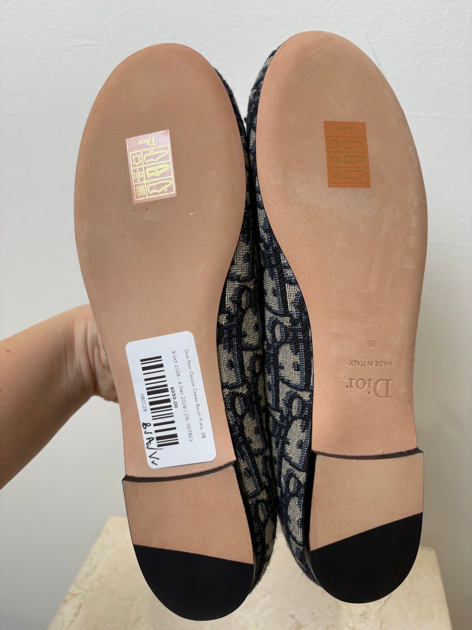 Dior Navy Oblique Canvas Ballet Flats, 38