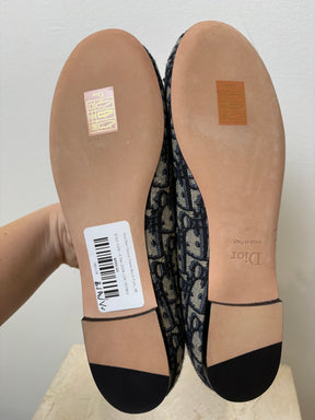 Dior Navy Oblique Canvas Ballet Flats, 38