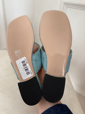 Gucci Marmont Leather Mules Blue, 38.5