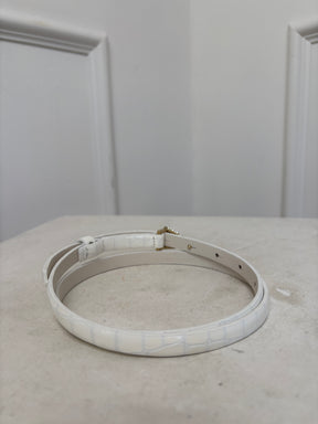 Scanlan Theodore White Leather Croc Effect Diamond Crystal Buckle Belt, M