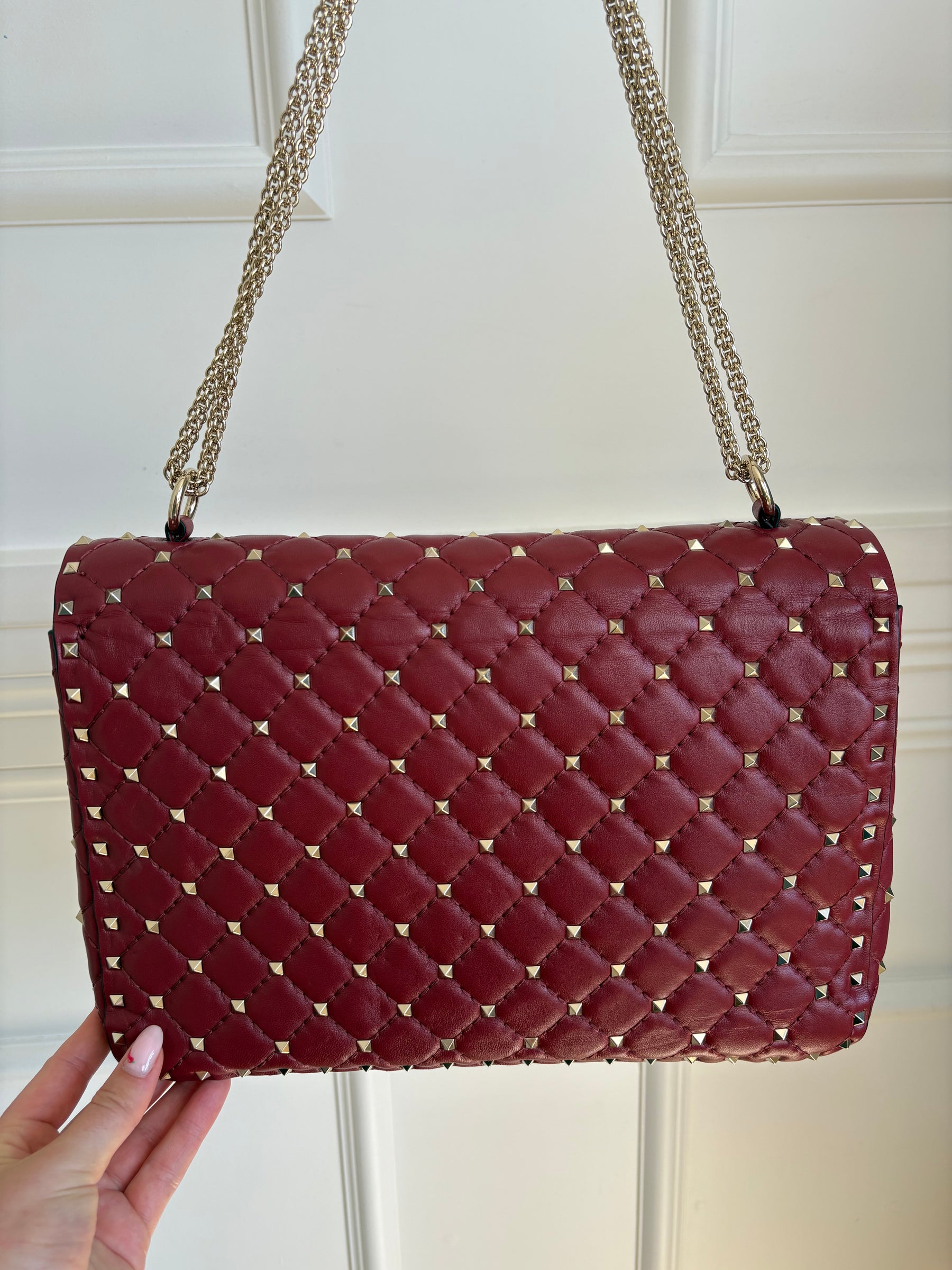 Valentino Garavani Red Leather Rockstud Chain Flap Bag