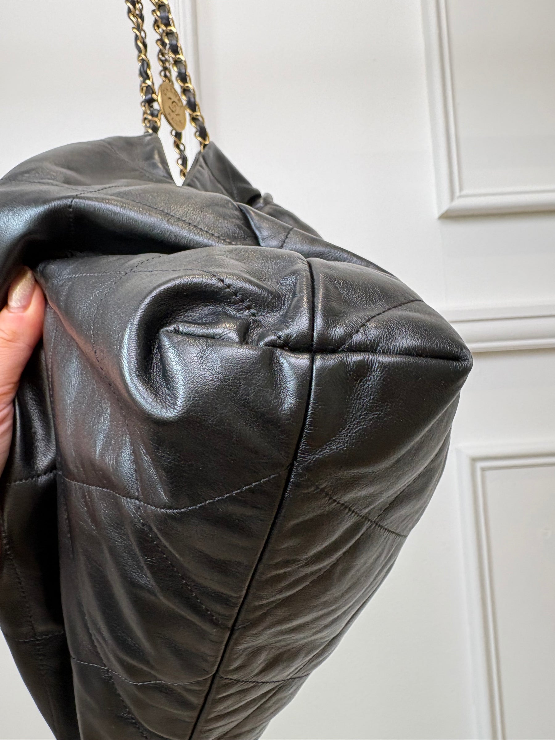 Chanel Black Leather Medium 22 Bag