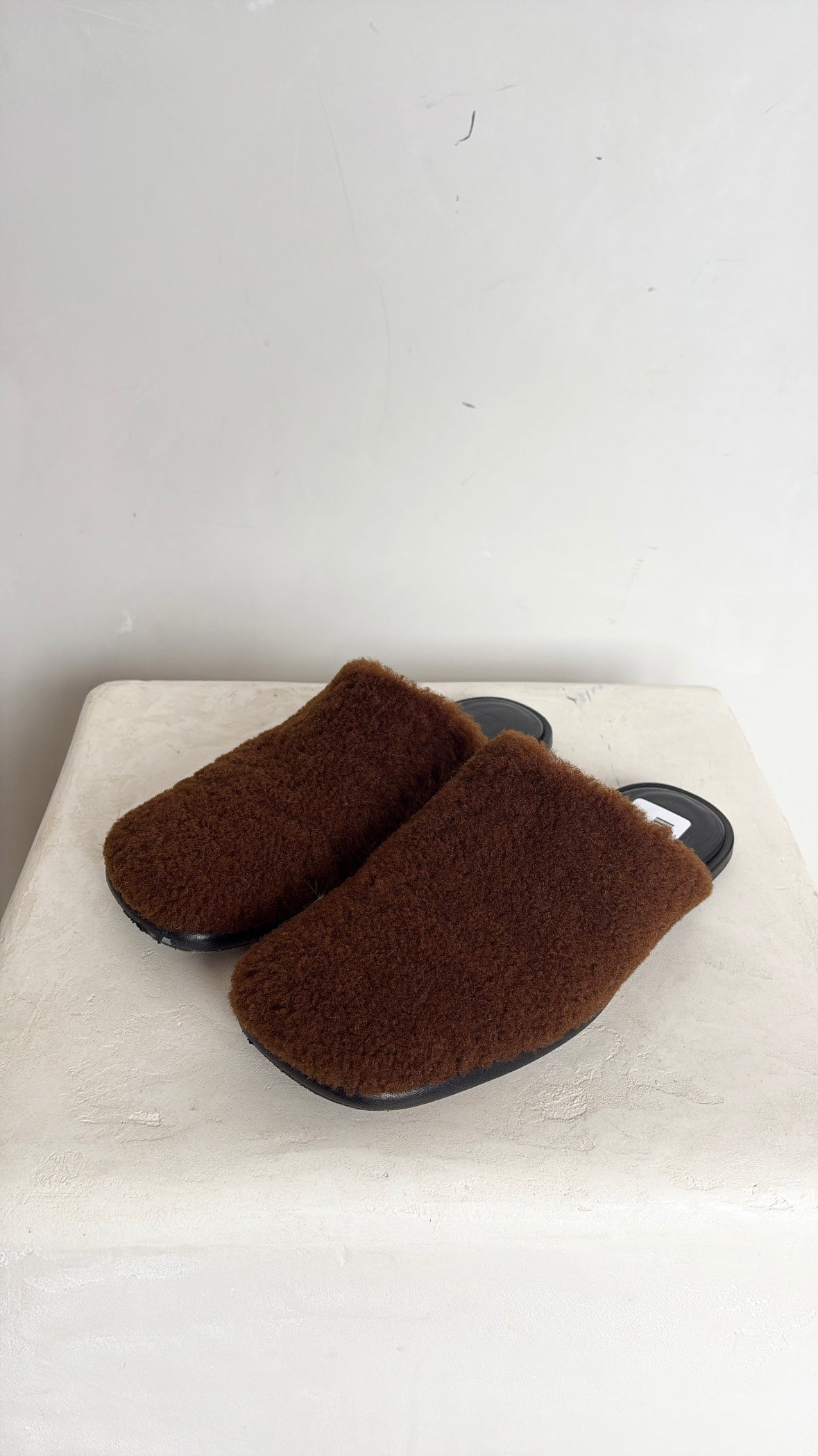 Camilla and Marc Tan Shearling Flat Mules, 40