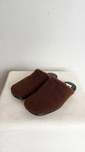 Camilla and Marc Tan Shearling Flat Mules, 40