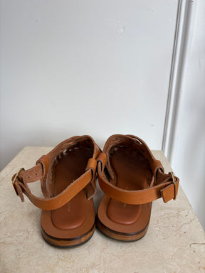 Mansur Gavriel Tan Woven Leather Sandals, 36