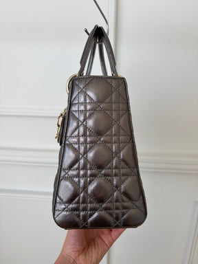 Dior Pewter Cannage Leather Medium Lady Dior