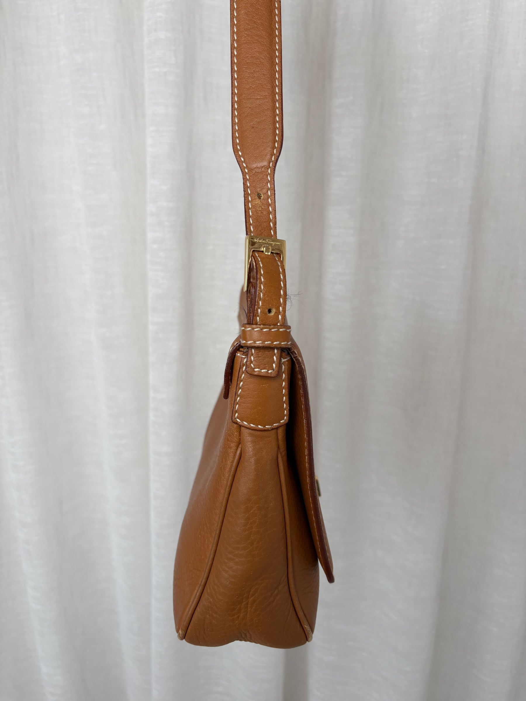 Salvatore Ferragamo Brown leather Shoulder Logo Buckle Bag