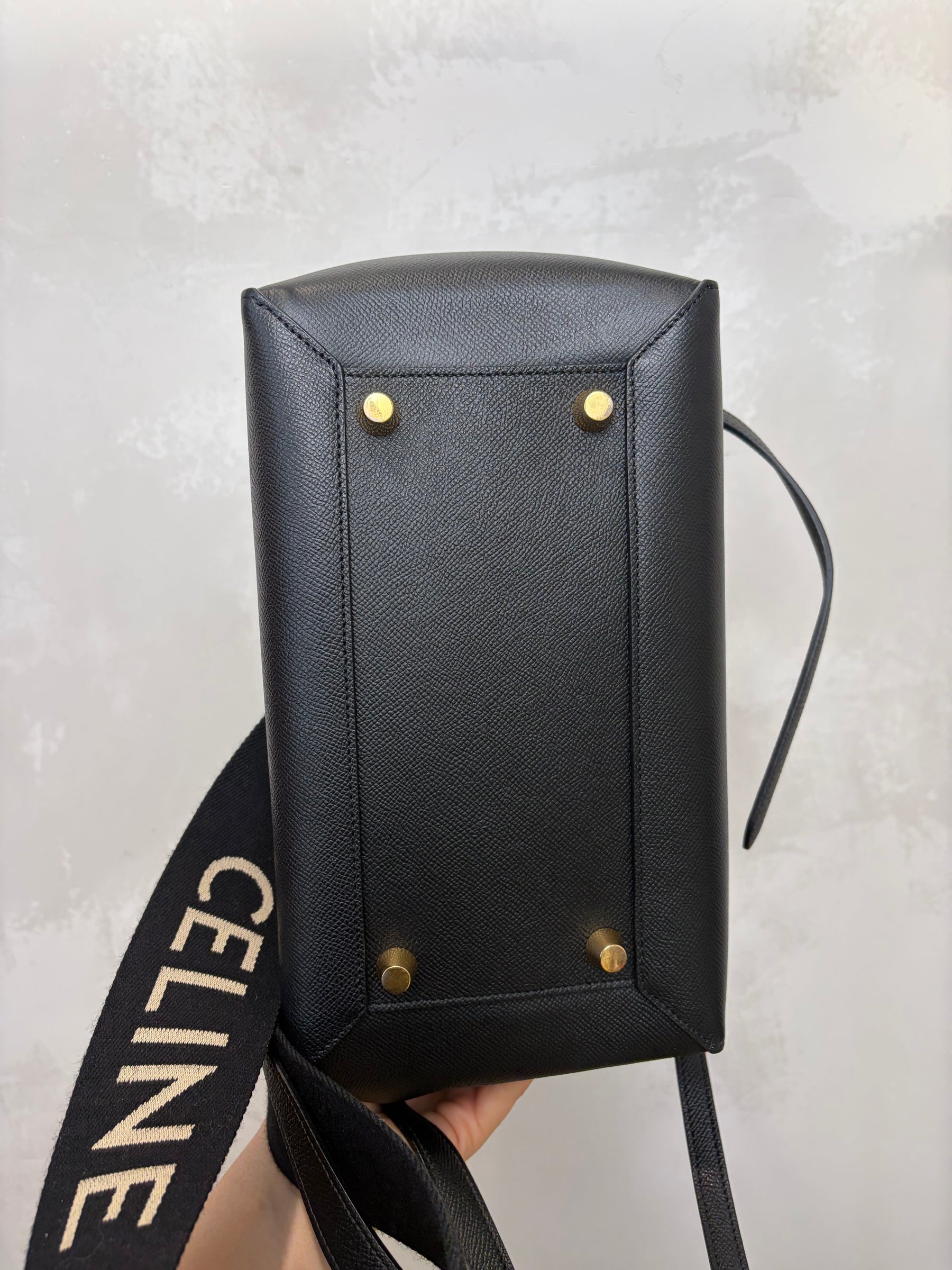 Celine Black Leather Belt Bag with Additional Logo Strap