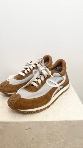 Loewe Tan Suede and Grey Nylon Flow Runner, 38