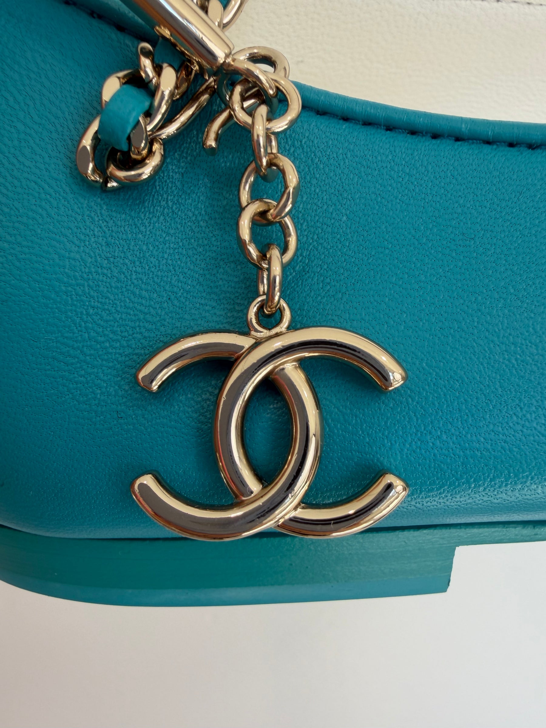 Chanel Teal Leather Gold Ankle Bracelet Strap Mary Janes, 40 C