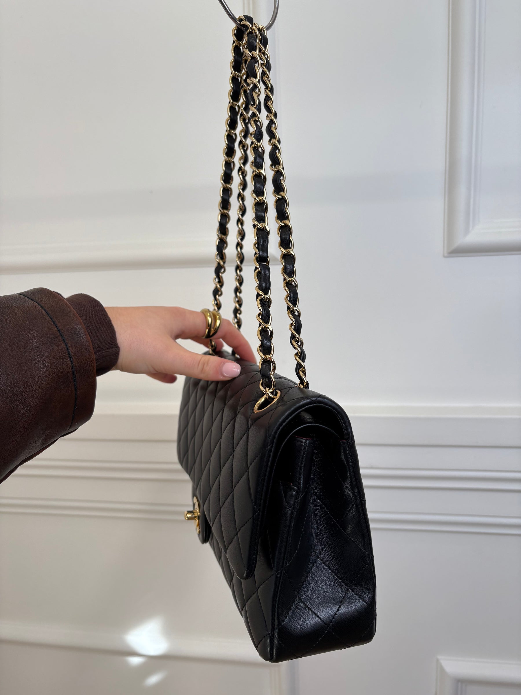 Chanel Black Lambskin Medium Classic Flap with Gold Hardware