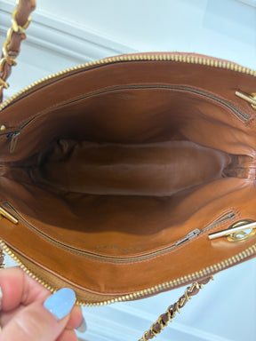 Chanel Tan Quilted Leather Dome Chain Shoulder Bag