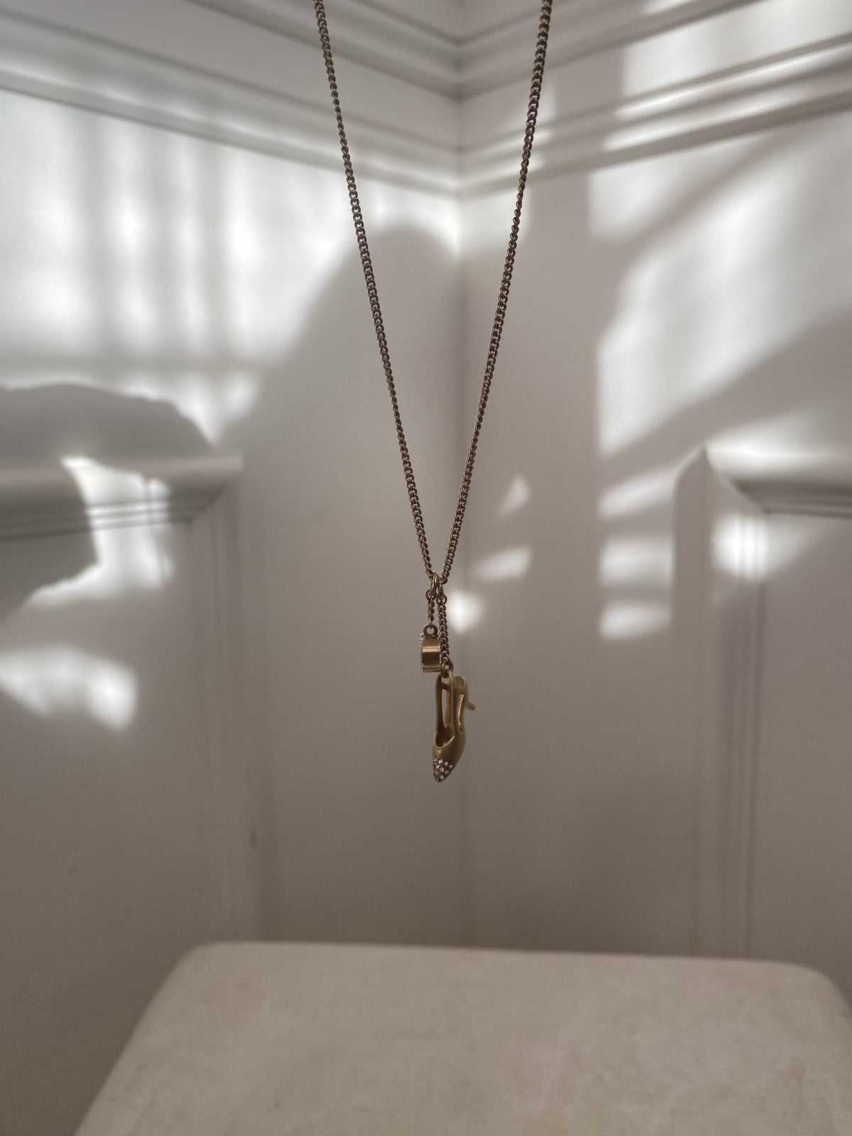 Chanel Gold Tone Crystal CC Shoe Pendant Necklace
