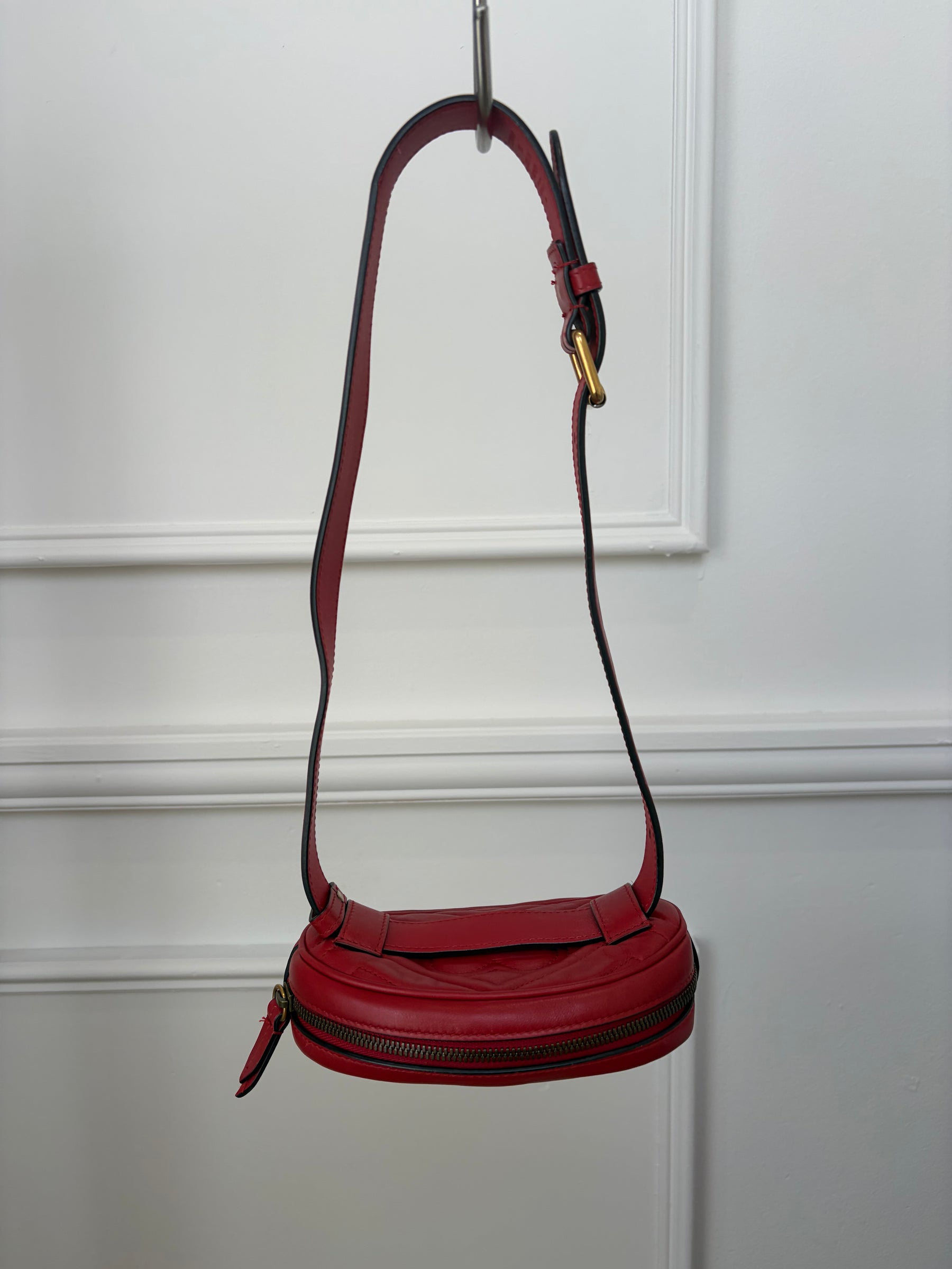 Gucci GG Marmont Mini Red Matelassé Leather Belt Bag