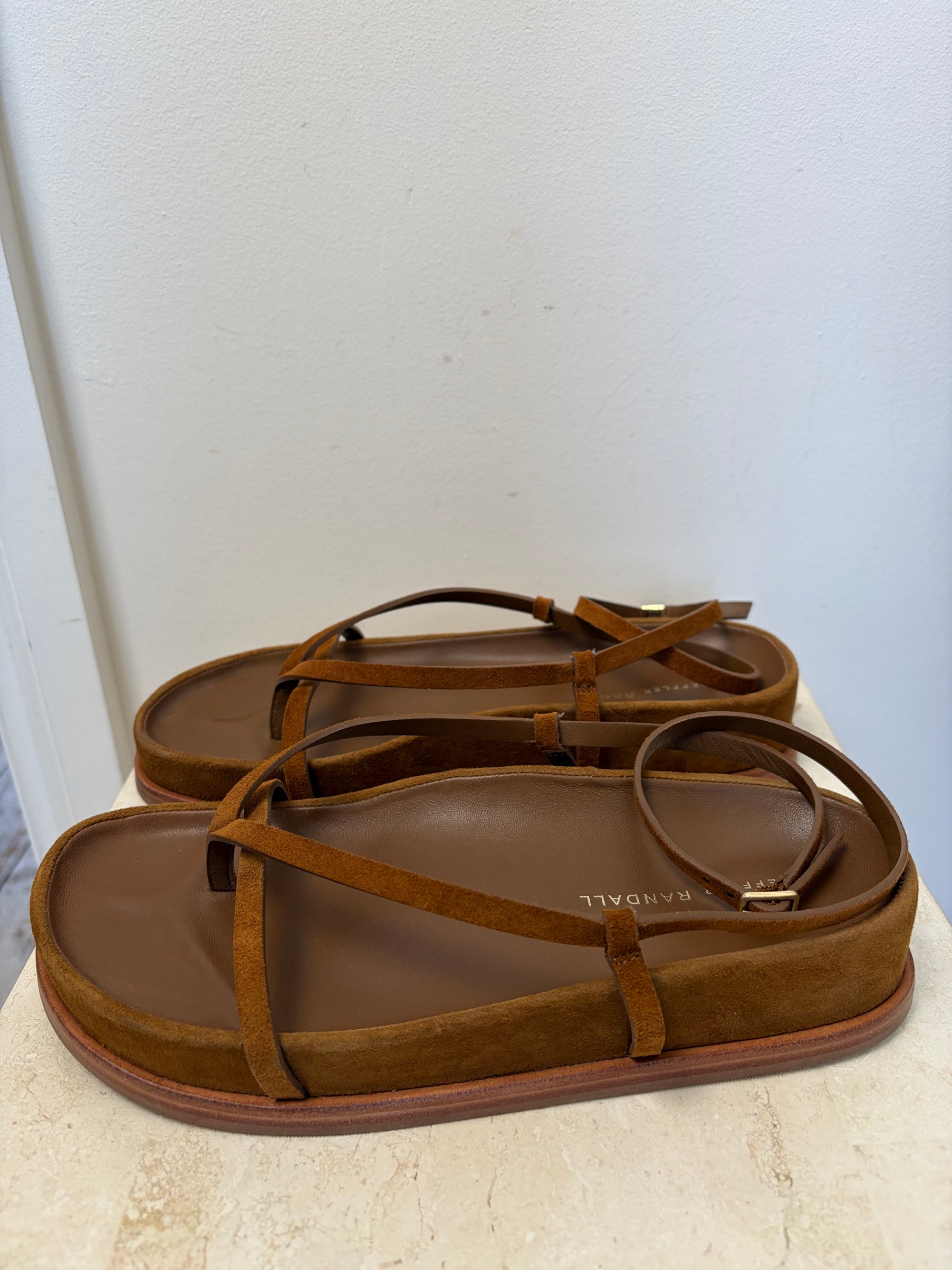 LOEFFLER RANDALL Brown Suede Ankle Wrap Sandals, 8B