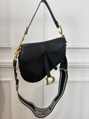 Dior Saddle Bag With Strap Black Grained Leather