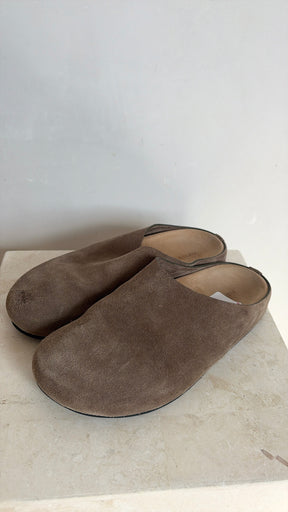 The Row Hugo Suede Slides Taupe, 37.5