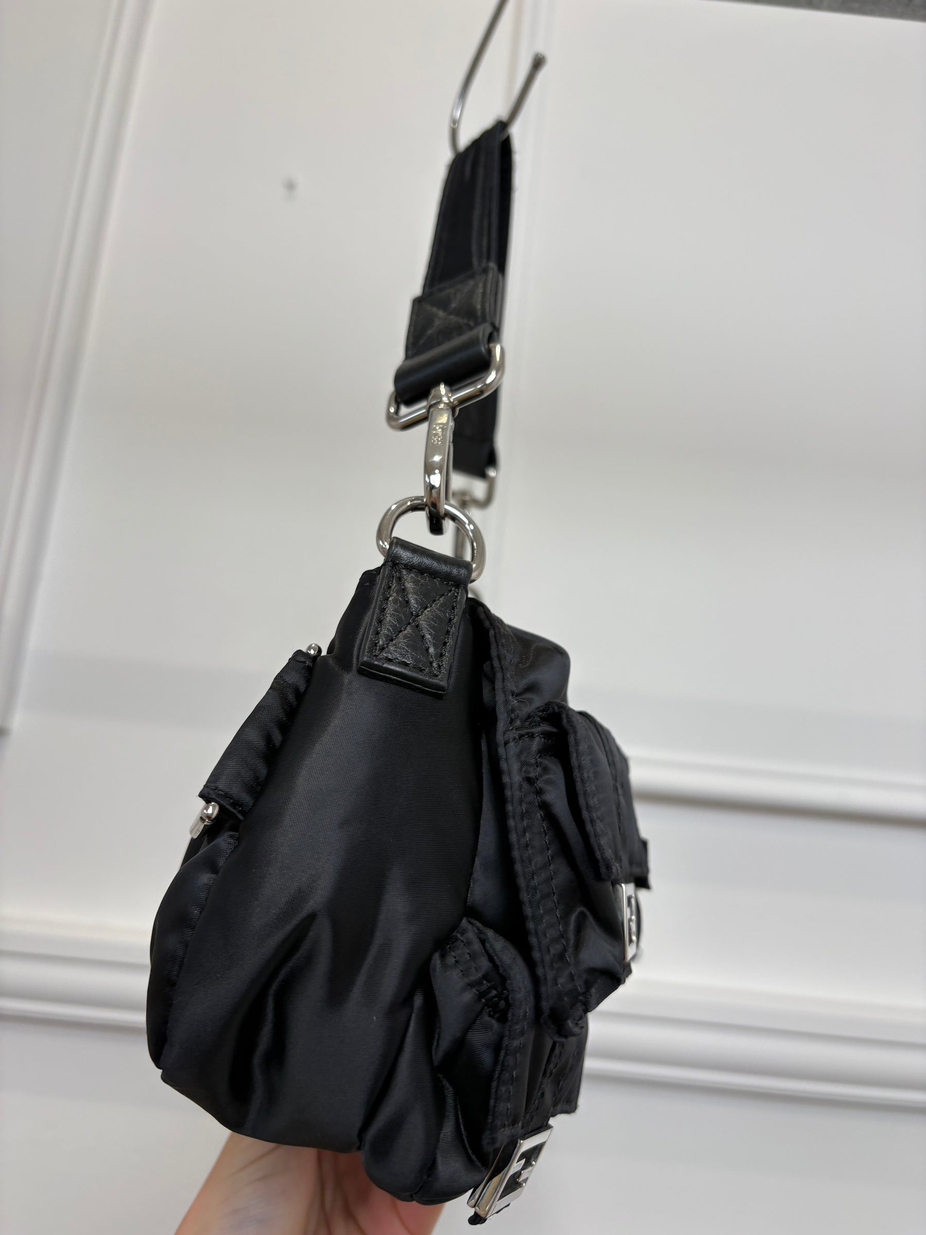 Fendi Black Nylon Multi Pocket Convertible Baguette Bag
