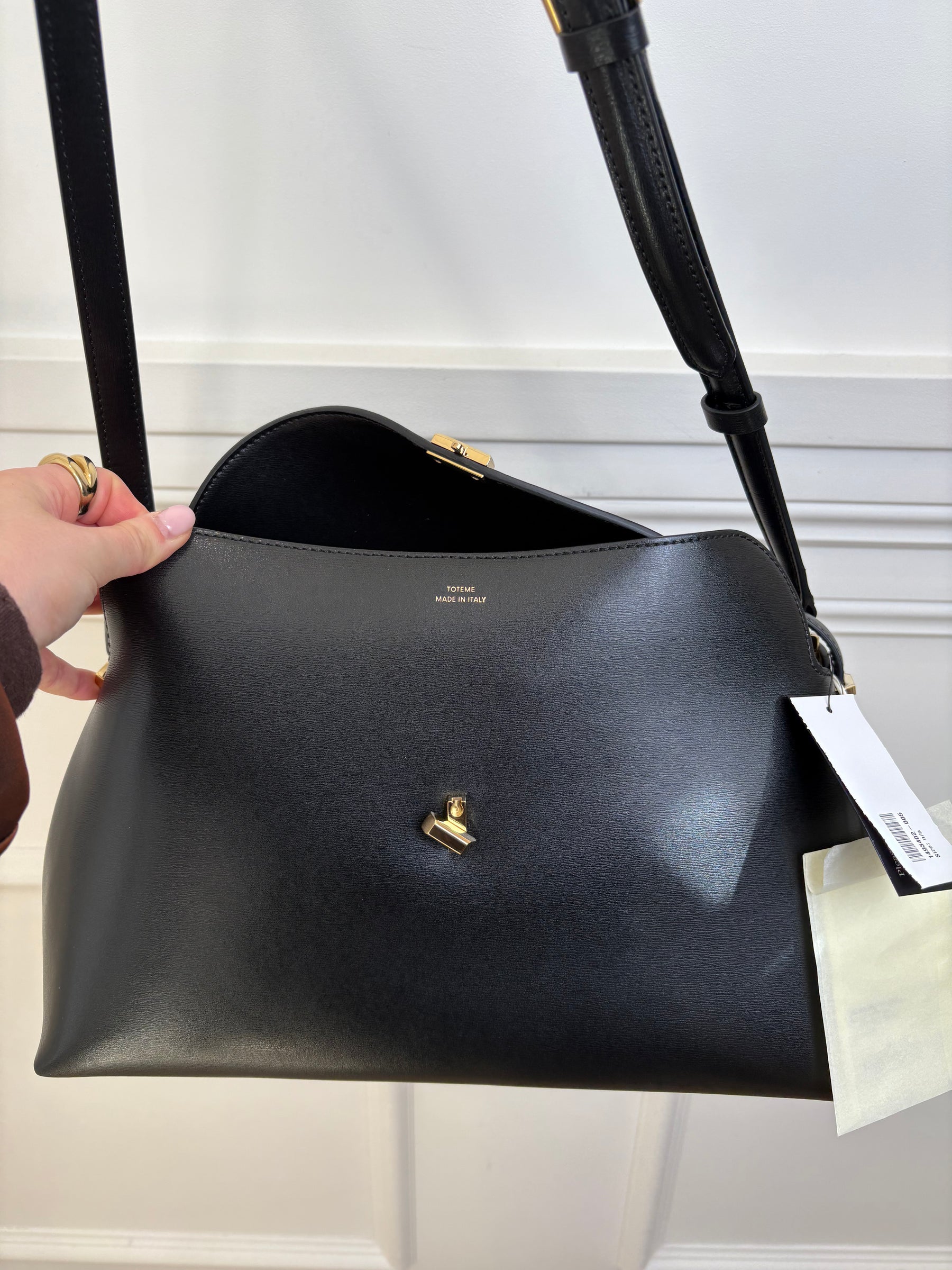 Totême Black Leather T Lock Shoulder Bag