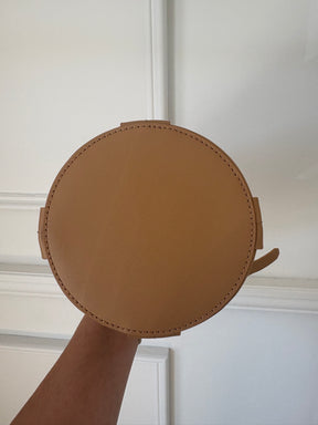 Oroton Beige Leather and Raffia Top Handle Bucket Bag