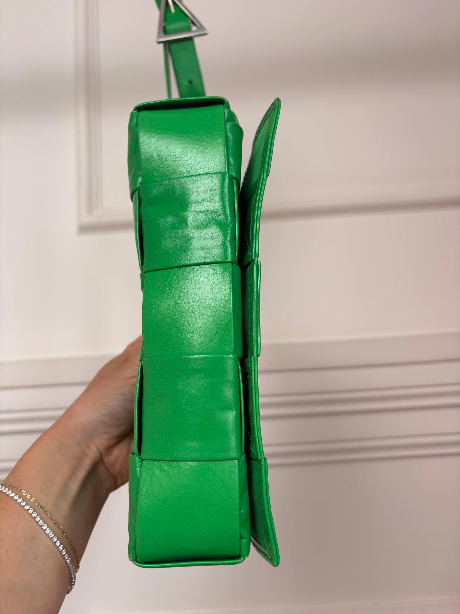 Bottega Veneta Parakeet Green Intrecciato Leather Cassette Bag