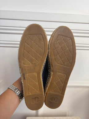 Chanel Navy and White Quilted Logo Espadrilles, 38