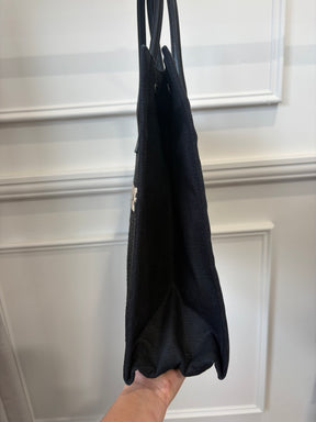 Saint Laurent Black Canvas and Raffia Rive Gauche Tote