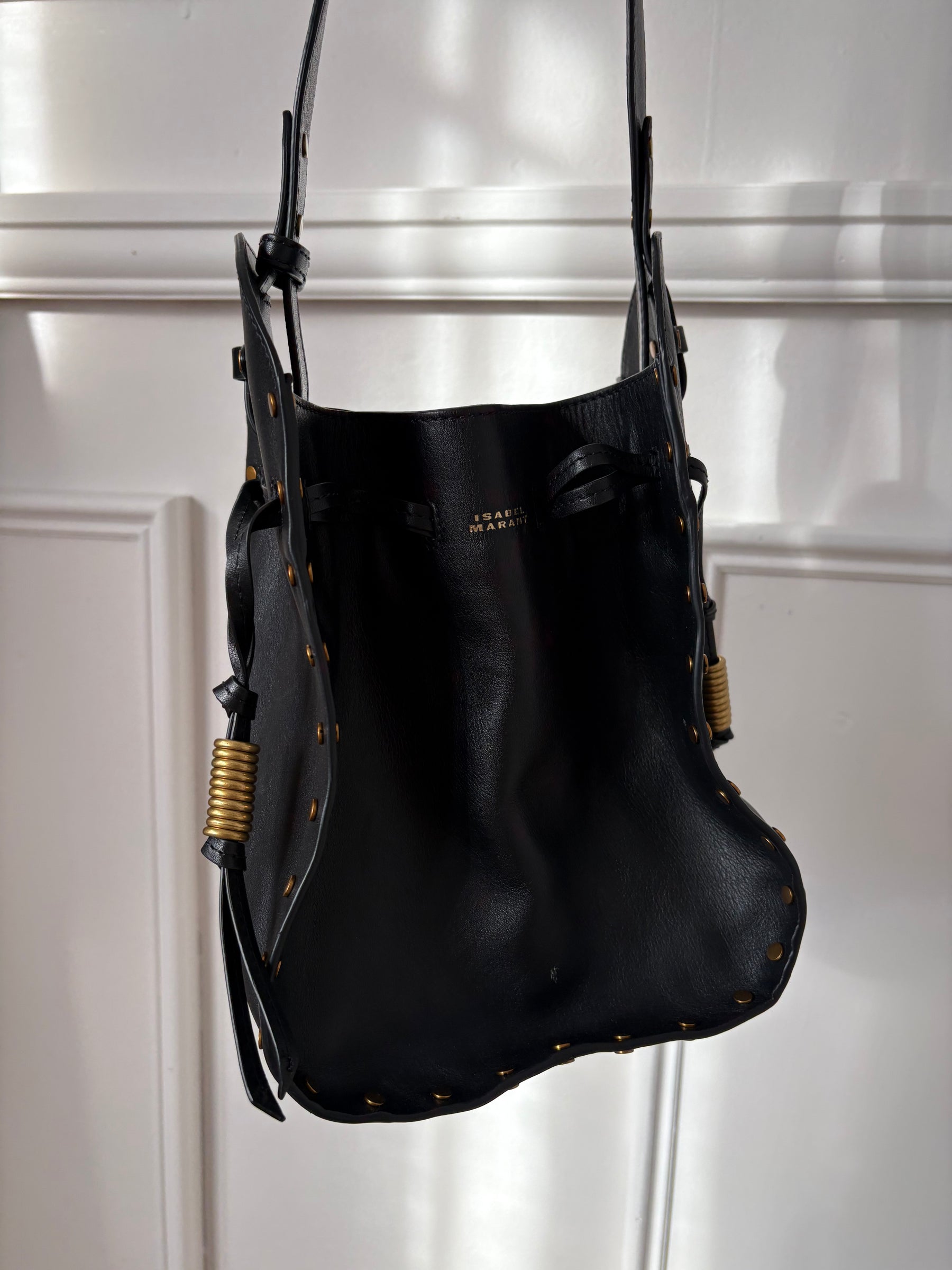 Isabel Marant Black Leather Studded Silao Bucket Bag