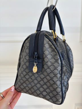 Celine Navy Coated Canvas Triomphe Boston Bag