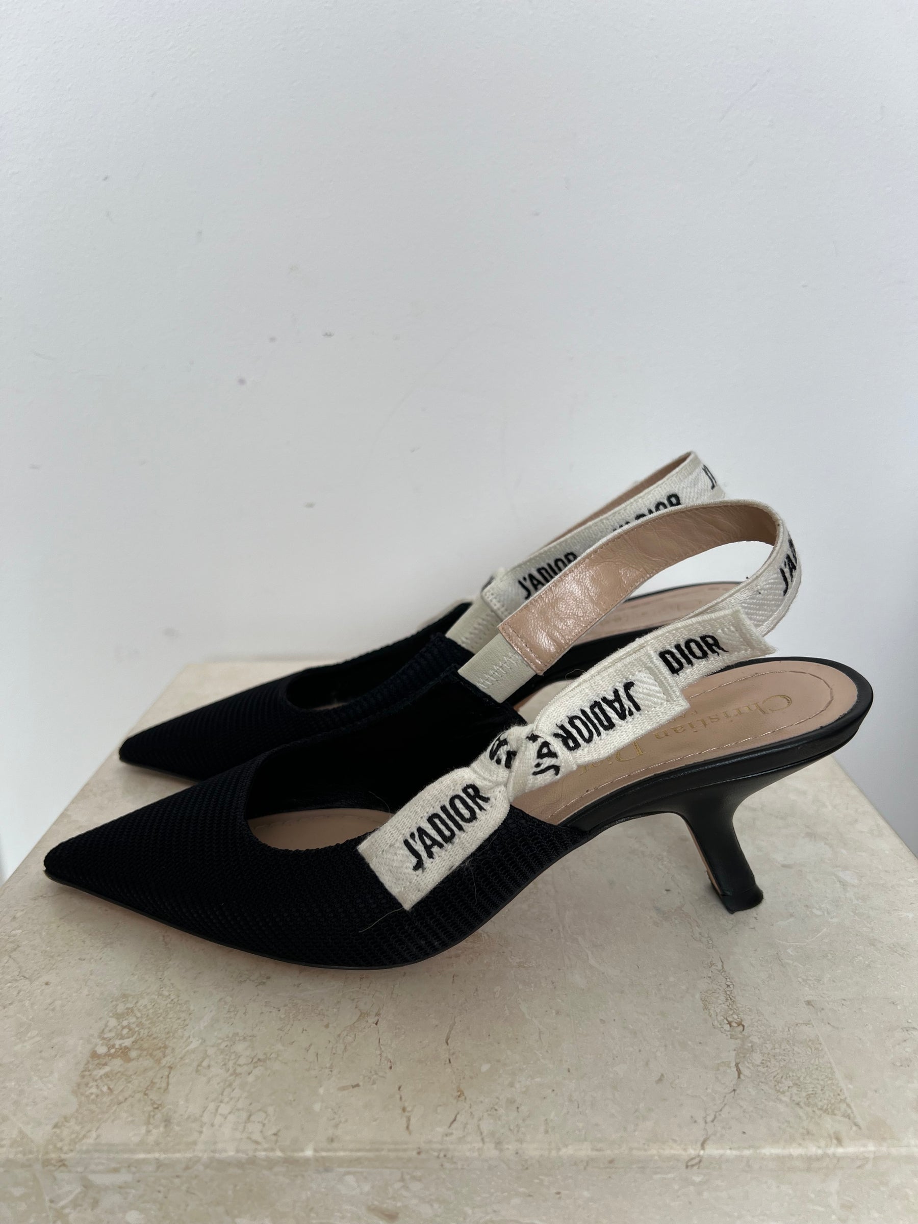Dior J'Adior Black Technical Slingback Pumps, 37
