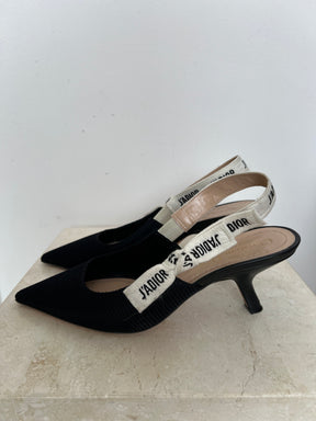 Dior J'Adior Black Technical Slingback Pumps, 37
