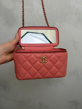 Chanel Coral Lambskin Leather Top Handle Vanity