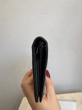 Chanel Black Patent 'Lucky Symbols' Embossed Flap Wallet