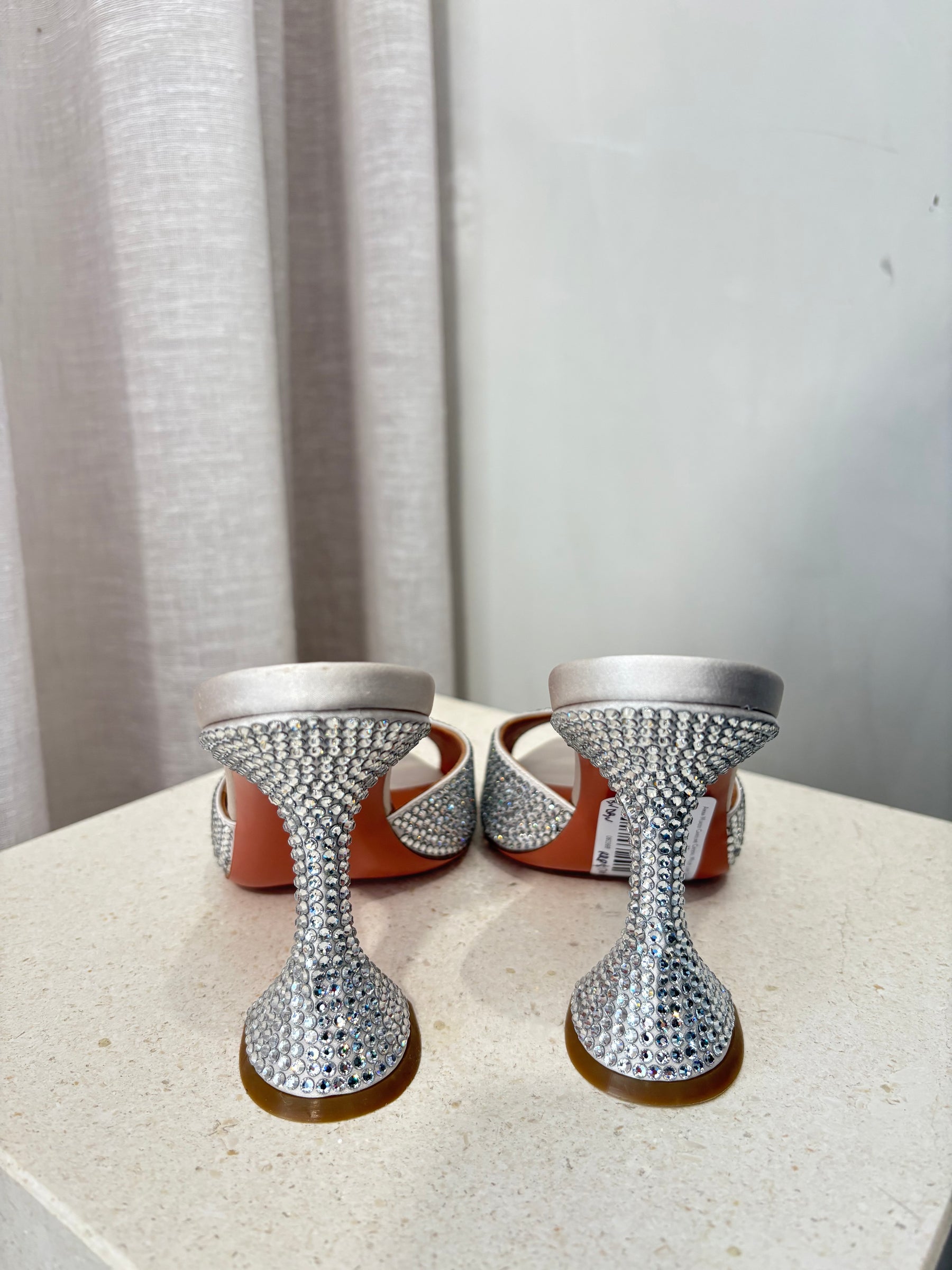 Amina Muaddi Caroline Crystal Mules Light Grey, 37