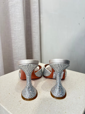 Amina Muaddi Caroline Crystal Mules Light Grey, 37
